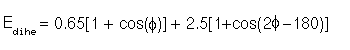 0.65[1+cos(phi)] + 2.5[1+cos(2phi-180)]